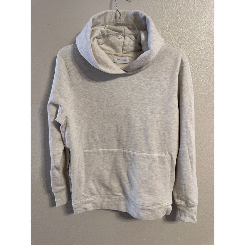 John Elliott Hooded Villain Side Zip Hoodie‎ Oatmeal Heather Grey Size 0 XS